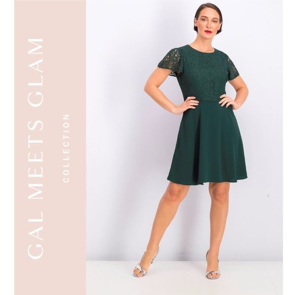 🆕️ NEW Gal Meets Glam Collection Petite Lace Datails Fit & Flare Dress Green 6 - Picture 7 of 12